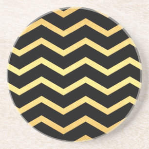 Gold & Black Zig Zag Pattern Coaster
