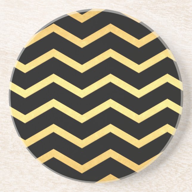 Gold & Black Zig Zag Pattern Coaster (Front)