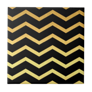 Gold & Black Zig Zag Pattern Tile