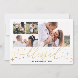 Gold blessed multi photo christmas card