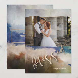 Gold Blessed Watercolor Christmas Photo Holiday Card