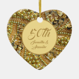 Gold bling 50th Golden Anniversary Ceramic Tree Decoration
