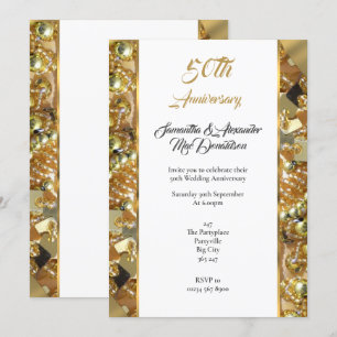 Gold bling 50th  wedding anniversary invitation