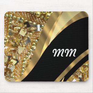 Gold bling & black swirl pattern mouse mat