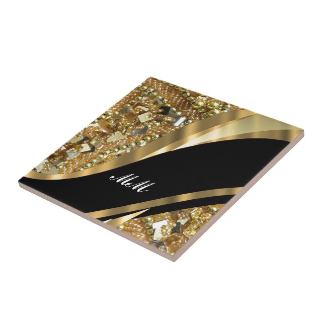 Gold bling & black swirl pattern tile (Side)