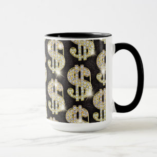 Gold Bling Diamonds Dollar Sign Pattern Mug