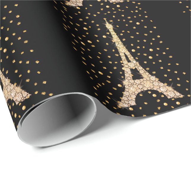 Gold Bling Eiffel Tower Wrapping Paper (Roll Corner)