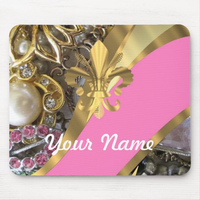 Gold bling fleur de lys mouse mat (Front)