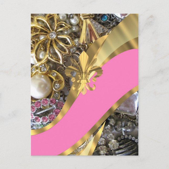 Gold bling fleur de lys postcard (Front)