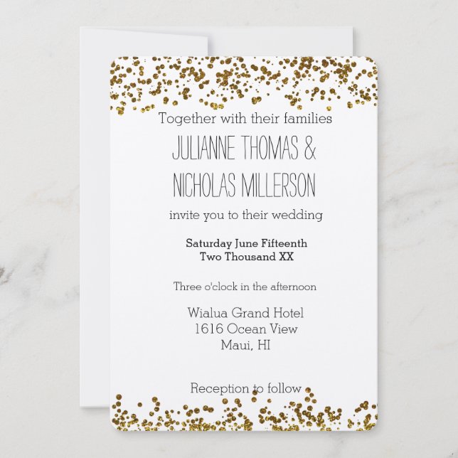 Gold Bling Glitter Confett Wedding Invitation (Front)