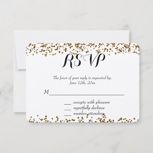 Gold Bling Glitter Confetti RSVP Card (Front)