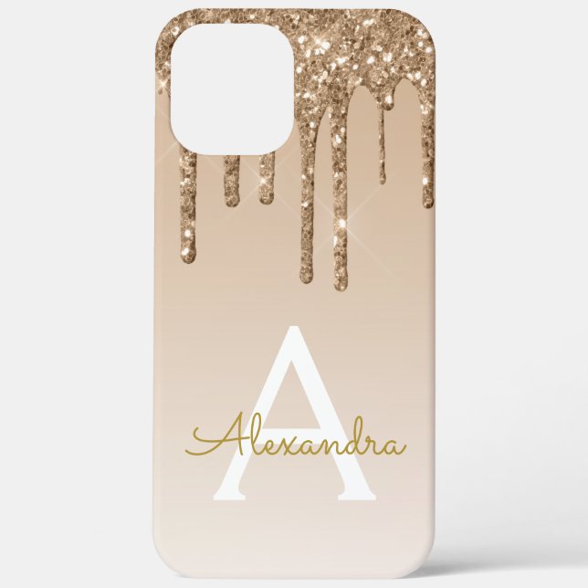 Gold Bling Luxury Sparkle Glitter Monogram Case-Mate iPhone Case (Back)