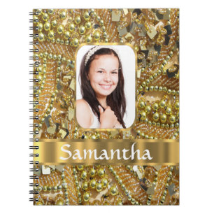 Gold bling photo background notebook