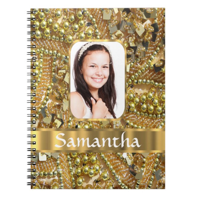 Gold bling photo background notebook (Front)