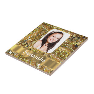 Gold bling photo background tile