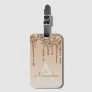 Gold Bling Sparkle Glitter Monogram Name Luggage Tag