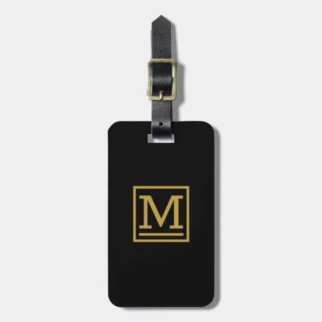 Gold Block Monogrammed Luggage Tag (Front Vertical)
