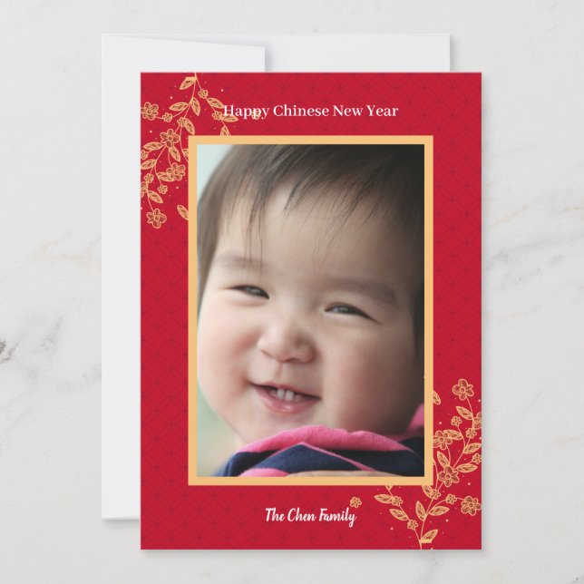 Gold Blossoms Chinese New Year Photo Holiday Card (Front)