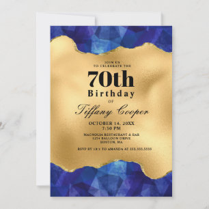 Gold Blue 70th Birthday Party Invitation