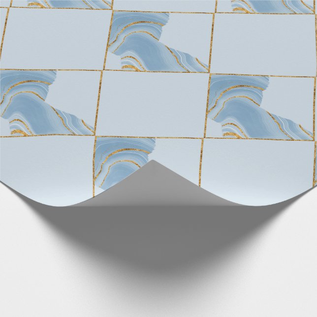Gold Blue Abstract Elegant Marble Pattern Wrapping Paper (Corner)