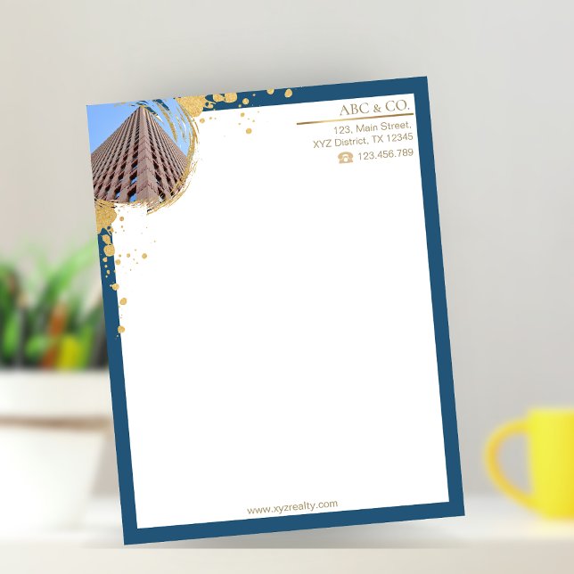Gold & Blue, Add Photo To Custom Shape Corporate Custom Letterhead (Creator Uploaded)
