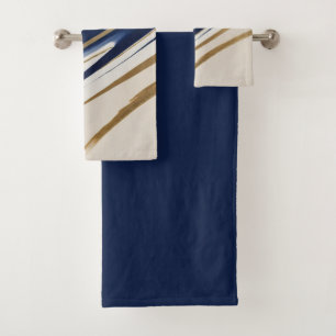 gold blue and beige abstract bath towel set