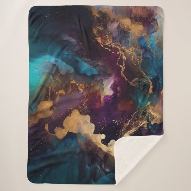 Gold, Blue and Purple Sherpa Blanket (Front)