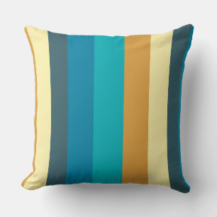 Gold. blue and turquoise stripes cushion