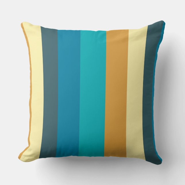 Gold. blue and turquoise stripes cushion (Front)