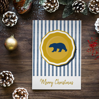 Gold, blue and white bear Christmas invitation 