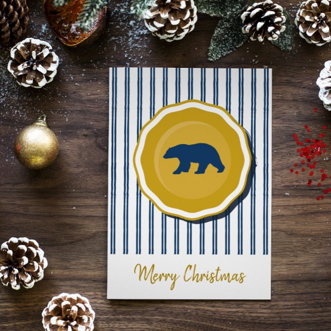 Gold, blue and white bear Christmas invitation  (Creator Uploaded)