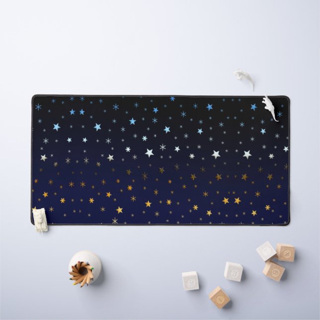 Gold, blue and white stars on dark blue sky  desk mat (Kids Table)