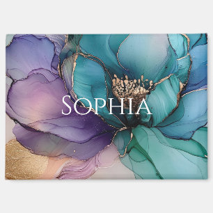 Gold Blue Aqua Purple Flower Bridal Shower Magnet