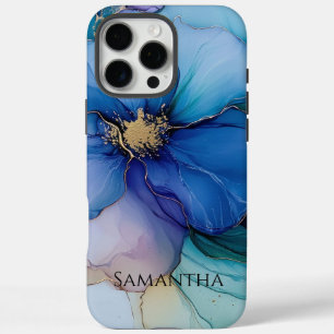 Gold Blue Aqua Purple Flower iPhone 16 Pro Max Case