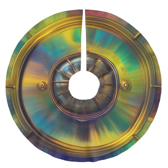 Gold Blue Aqua turquoise abstract  Brushed Polyester Tree Skirt (Front)