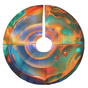 Gold Blue Aqua turquoise abstract Brushed Polyester Tree Skirt