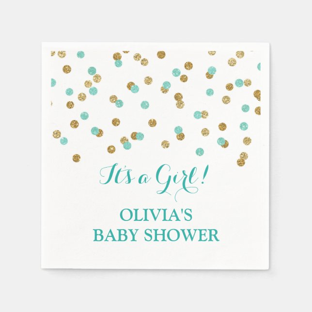Gold Blue Aqua Turquoise Confetti Baby Shower Napkin (Front)
