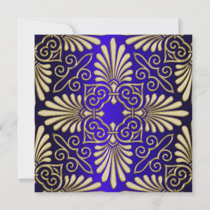 Gold & Blue Art Deco Deco Damask Bridal Shower Invitation