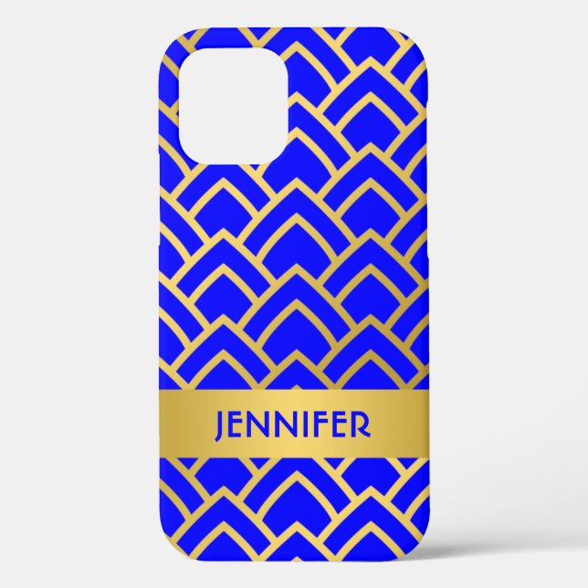 Gold Blue Art Deco Geometric Pattern Personalise Case-Mate iPhone Case (Back)