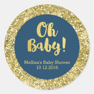 Gold Blue Baby Shower Oh Baby Favour Sticker