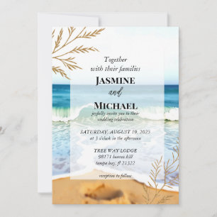 Gold Blue Beach Waves Invitation