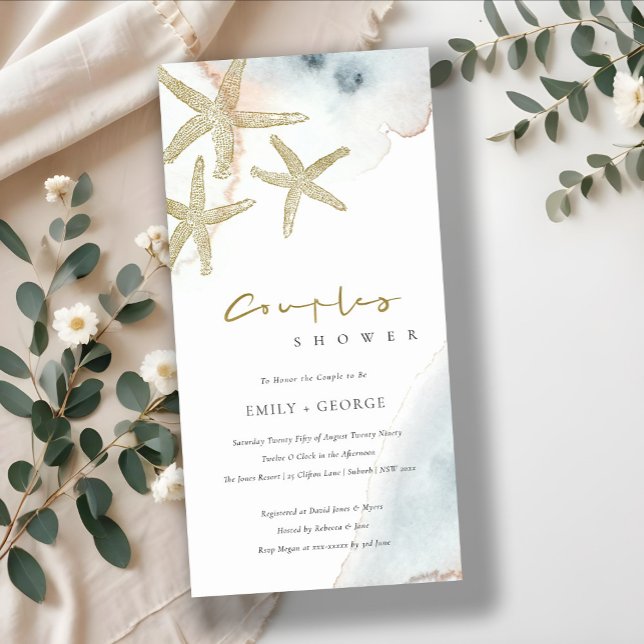 GOLD BLUE BEACHY STARFISH COUPLES SHOWER INVITE (Creator Uploaded)