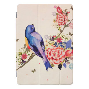 Gold Blue Bird Red Floral Butterfly Glitter iPad Pro Cover