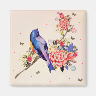 Gold Blue Bird Red Floral Butterfly Glitter Magnet