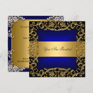 Gold Blue Birthday Party Invitation