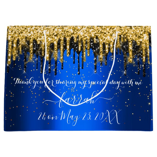  Gold Blue  Black Drips Favour  Large Gift Bag (Front)