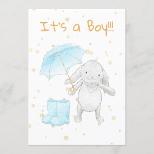 *~* Gold Blue Bunny Umbrella Shower Invitation
