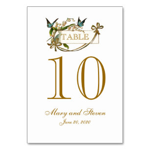 Gold Blue Butterfly Wedding Table Number Card