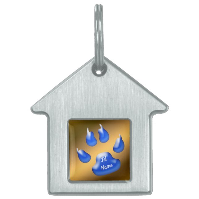 Gold Blue Cat Pet ID Tag (Front)