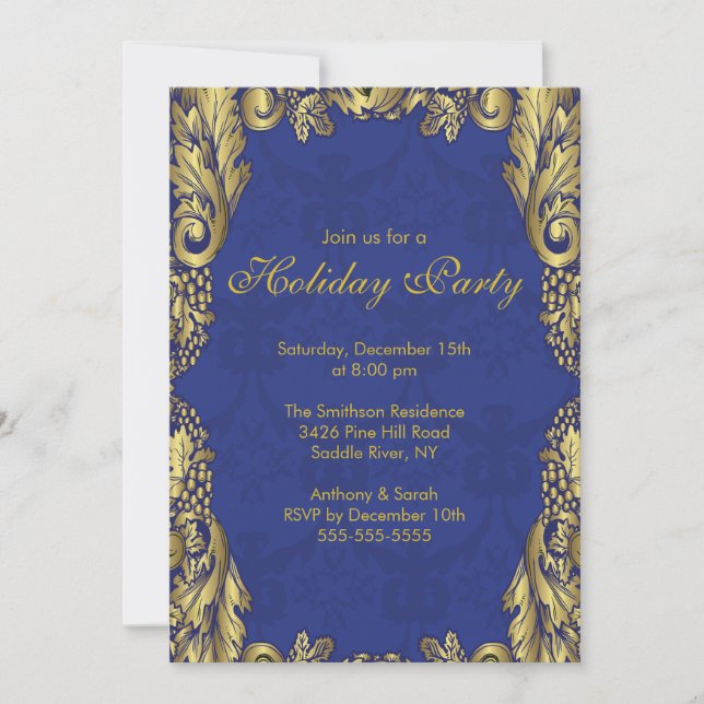 Gold & Blue Christmas Holiday Party Invitation (Front)